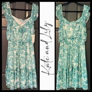 NWT Kate and Lily Teal Floral Ruffled Dress